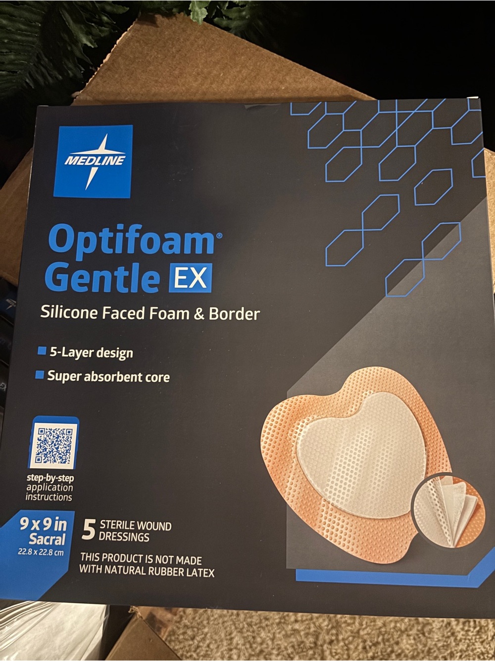 Medline Optifoam Gentle EX Silicone Faced Foam & Border Dressing 5 - 9x9” New